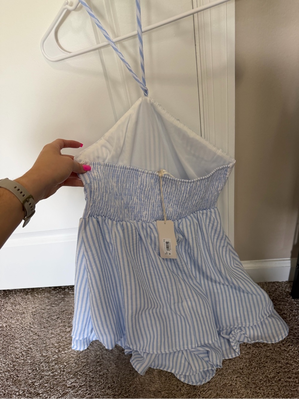 Altar'd State Light Blue Striped Halter Romper - Picture 3 of 4